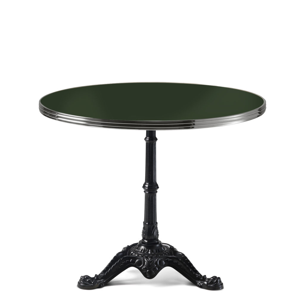 Table de bistrot ronde émail vert bouteille diamètre 90 cm