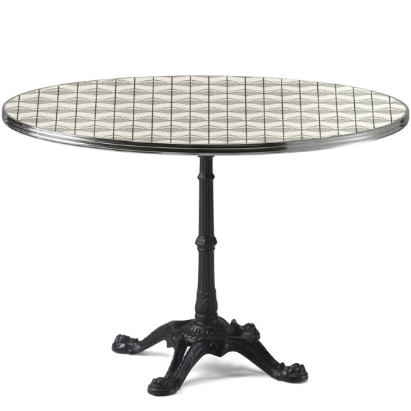 Table de bistrot ronde émail blanc crème avec sérigraphie vert bouteille diamètre 120 cm