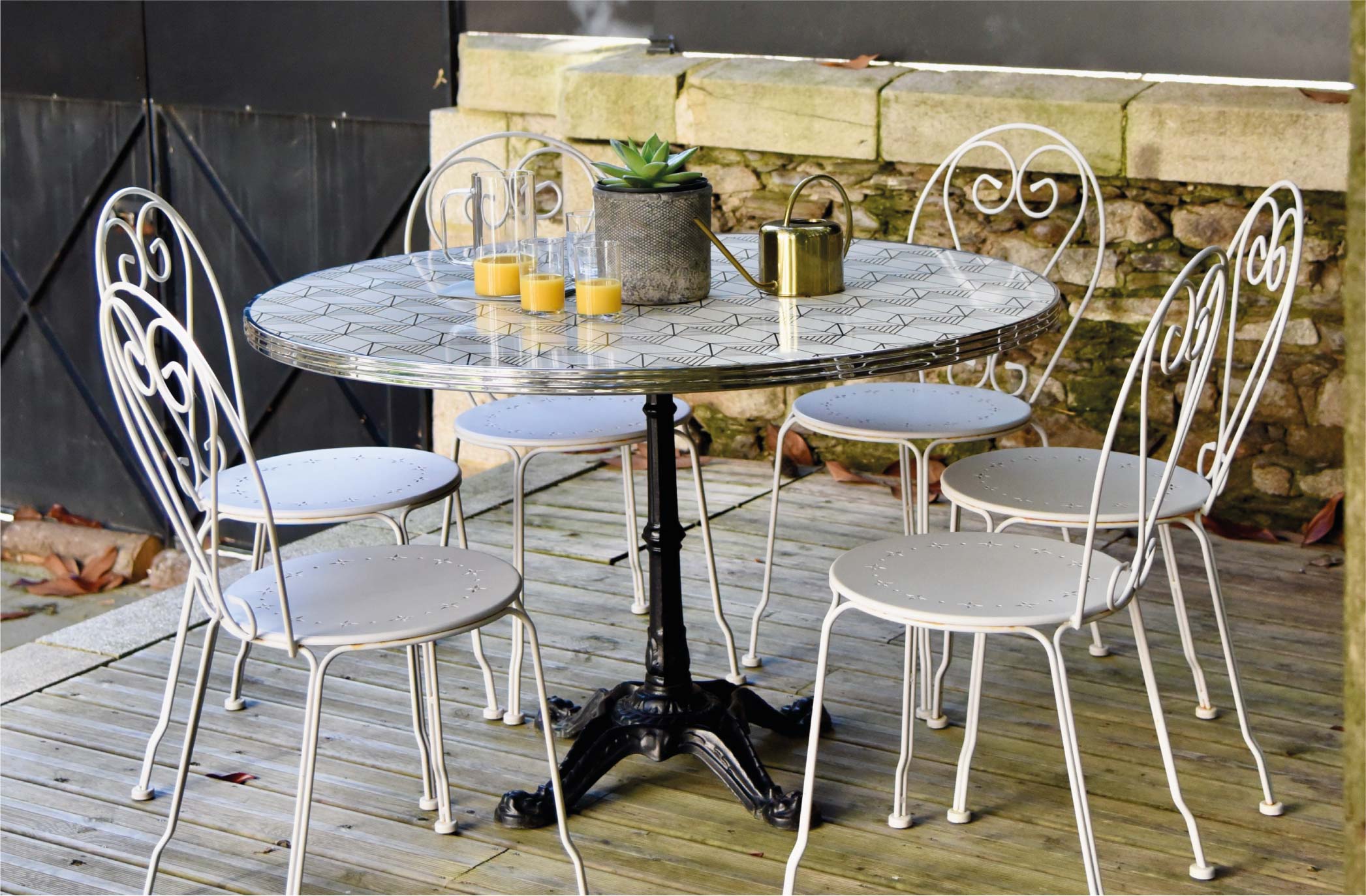 Ambiance jardin avec table sérigraphie verte ø120 cm