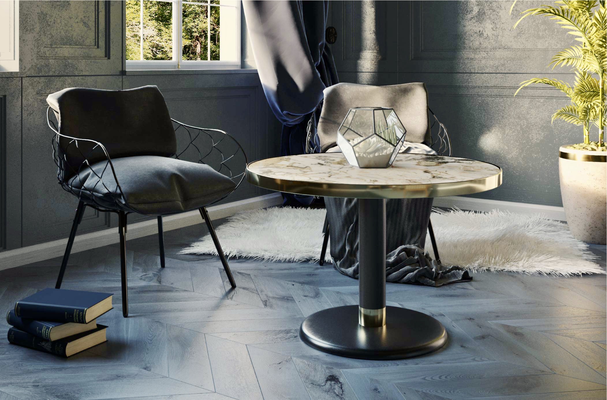 Ambiance salon table basse lounge céramique onyx ø70 cm