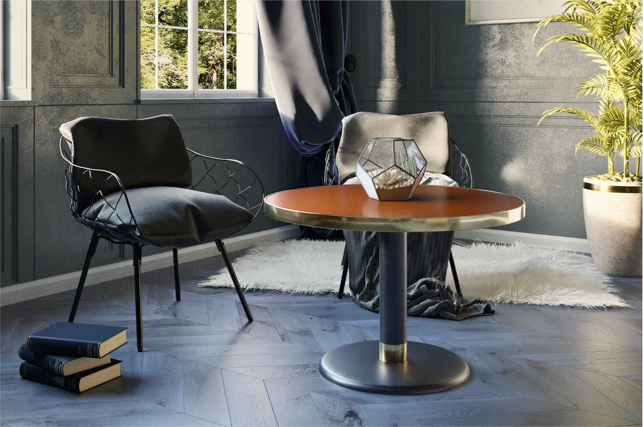 Ambiance salon table basse lounge émaille terre de sienne ø70 cm