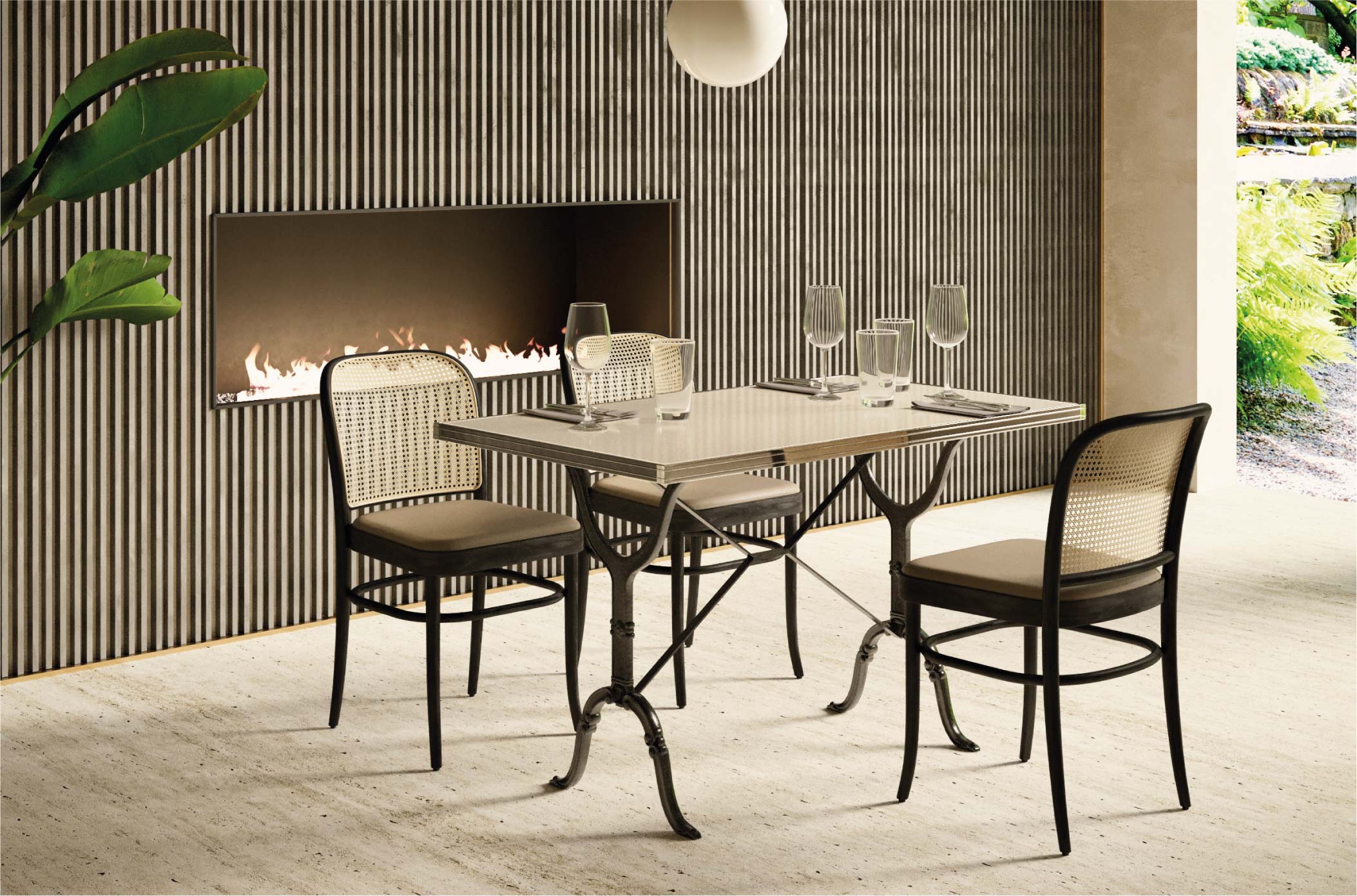 Ambiance salon avec table en émaille blanche 120 x 70 cm
