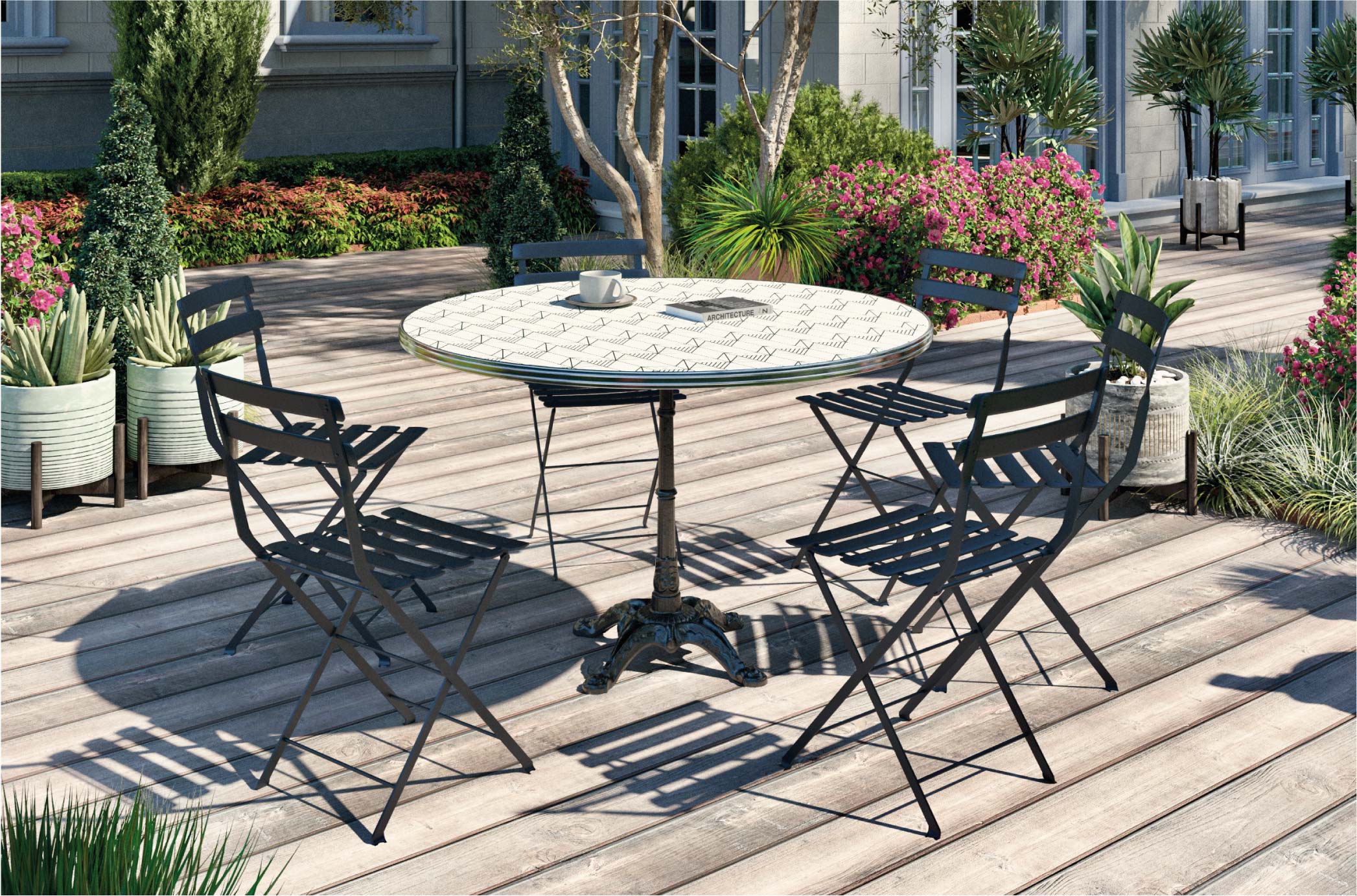 Ambiance jardin avec table sérigraphie verte ø120 cm