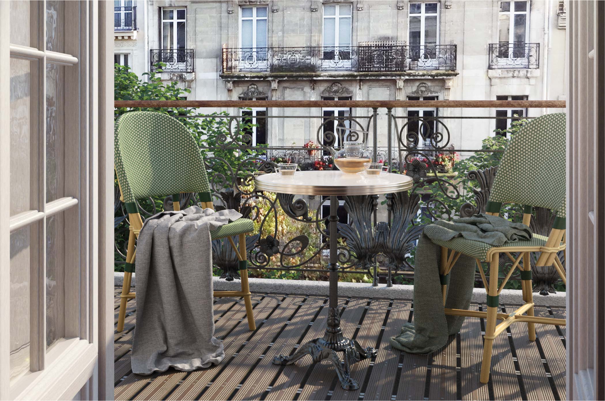 Ambiance terrasse parisienne guéridon en acier émaillé ivoire ø60 cm