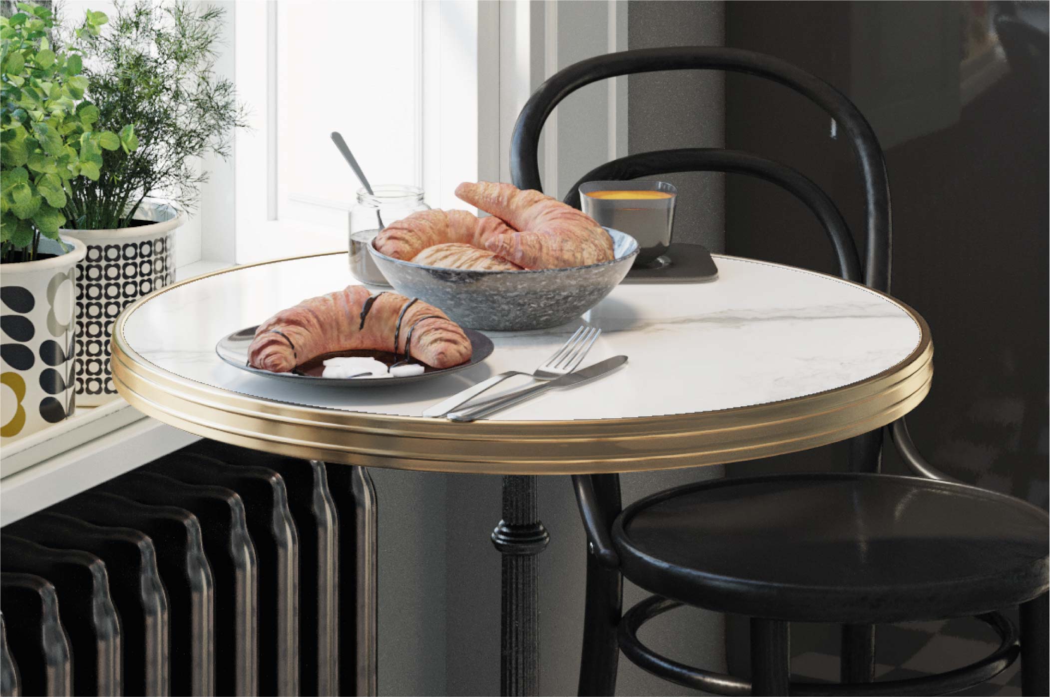 Ambiance cuisine guéridon bistrot en céramique blanche ø60cm