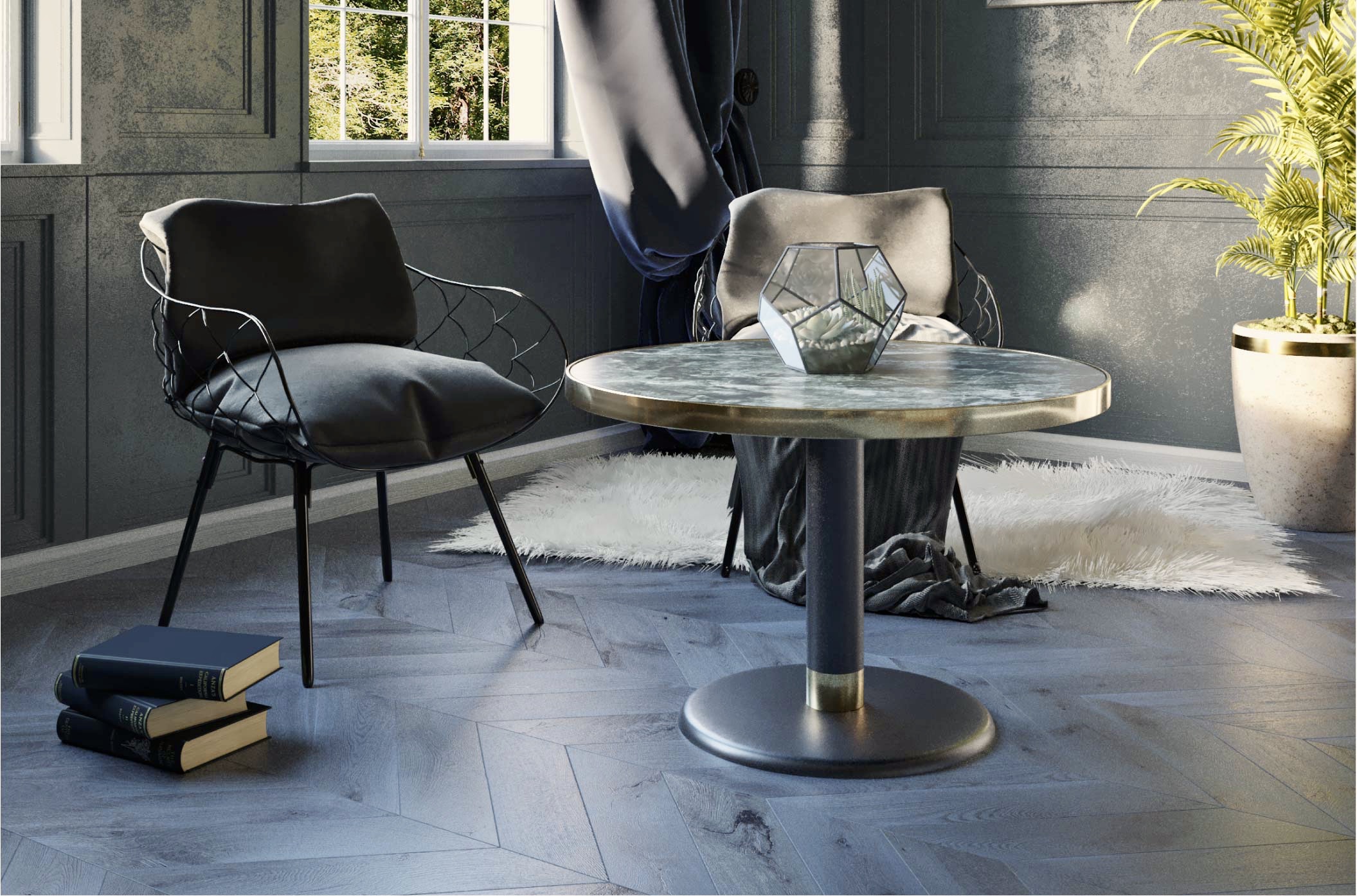 Ambiance salon table basse lounge céramique vert claire ø70 cm