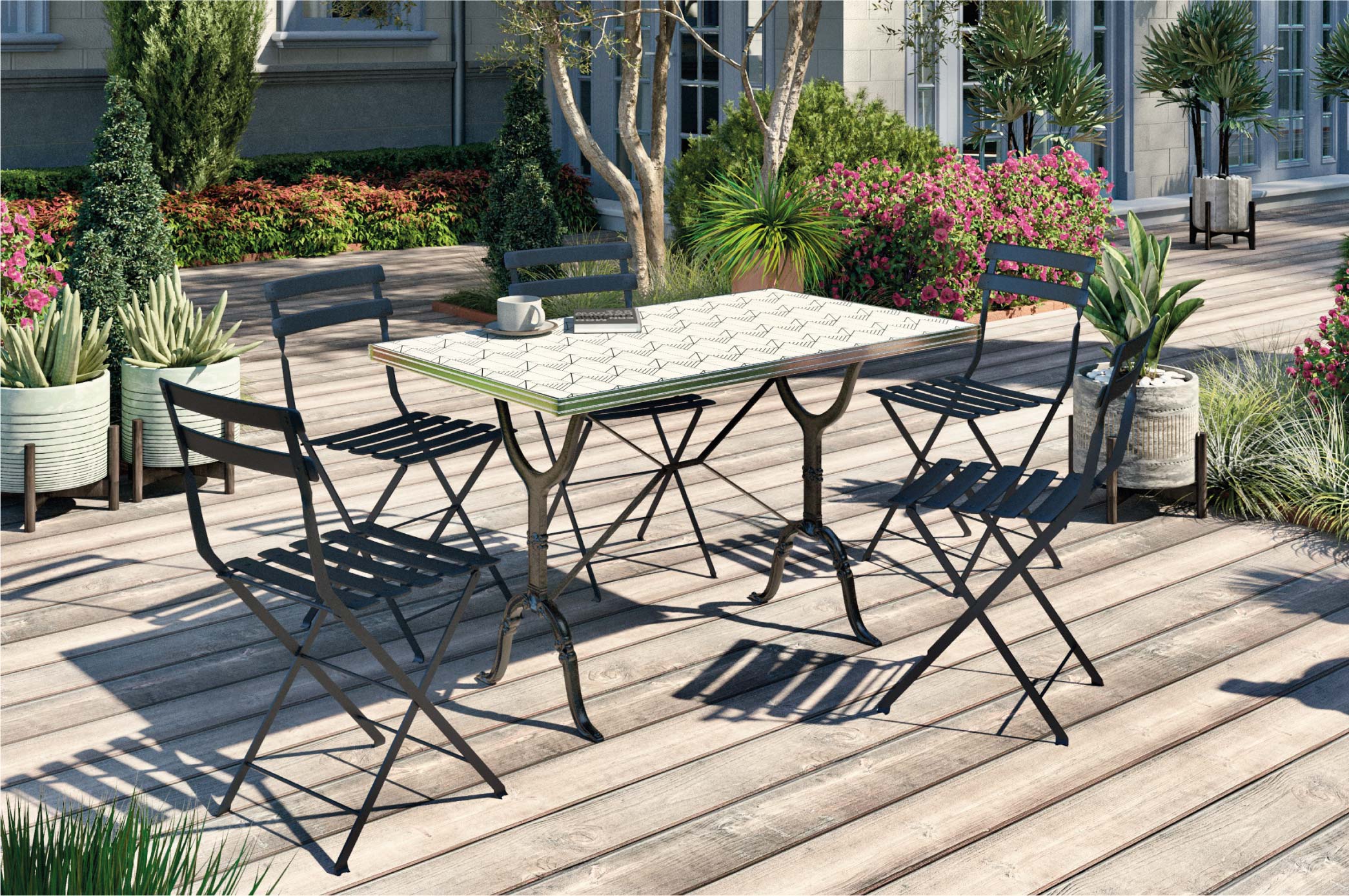 Ambiance jardin avec table sérigraphie verte 120 x 70 cm cm