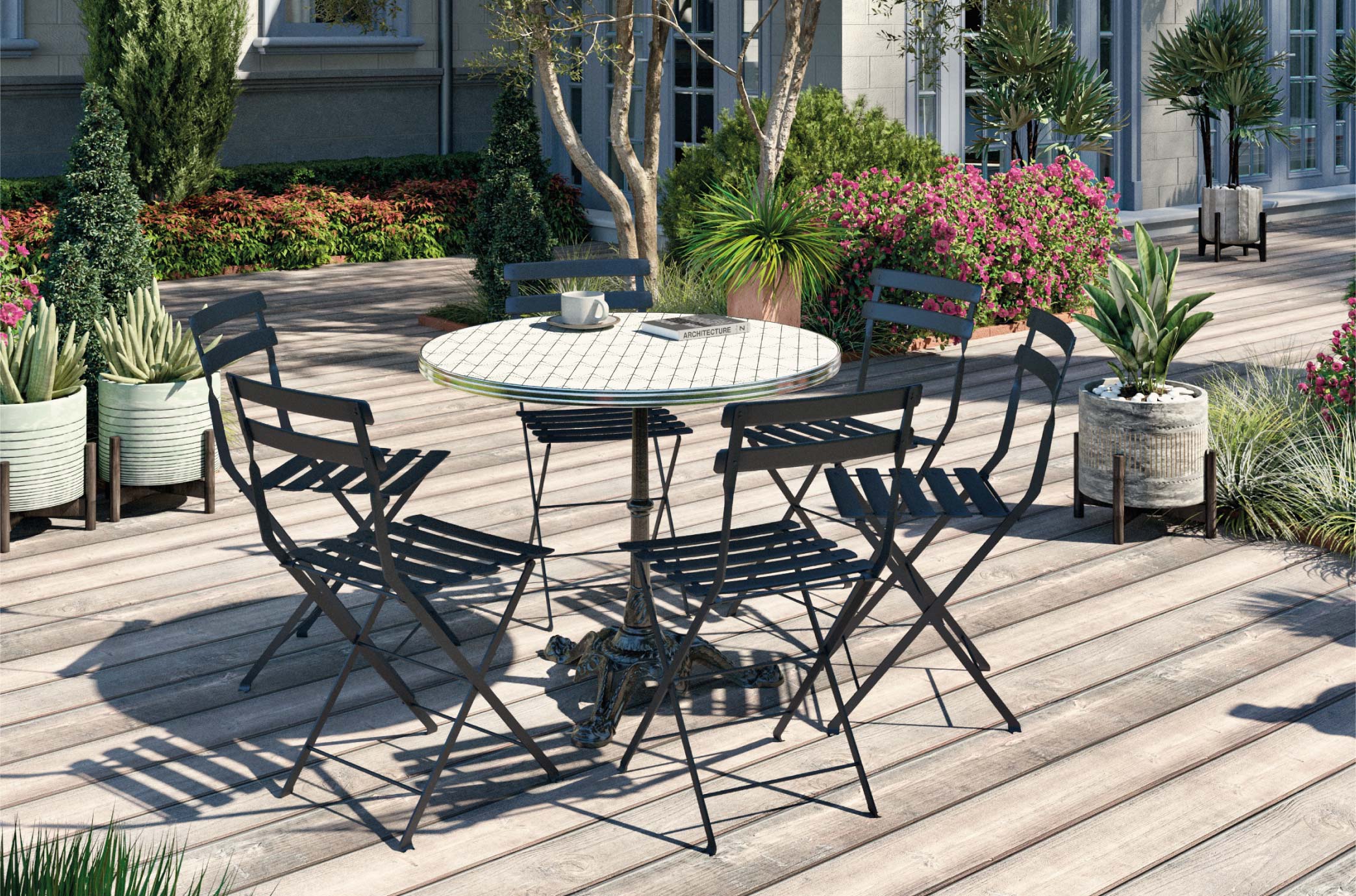 Ambiance jardin avec table sérigraphie verte ø90 cm