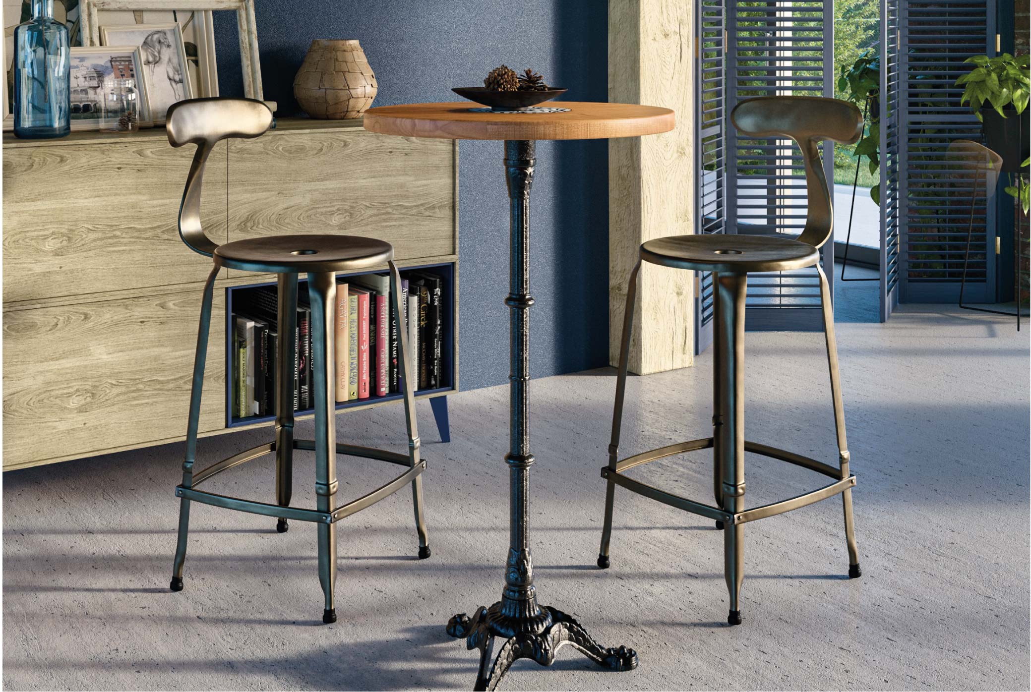 Ambiance salon mange-debout chêne ø60 cm
