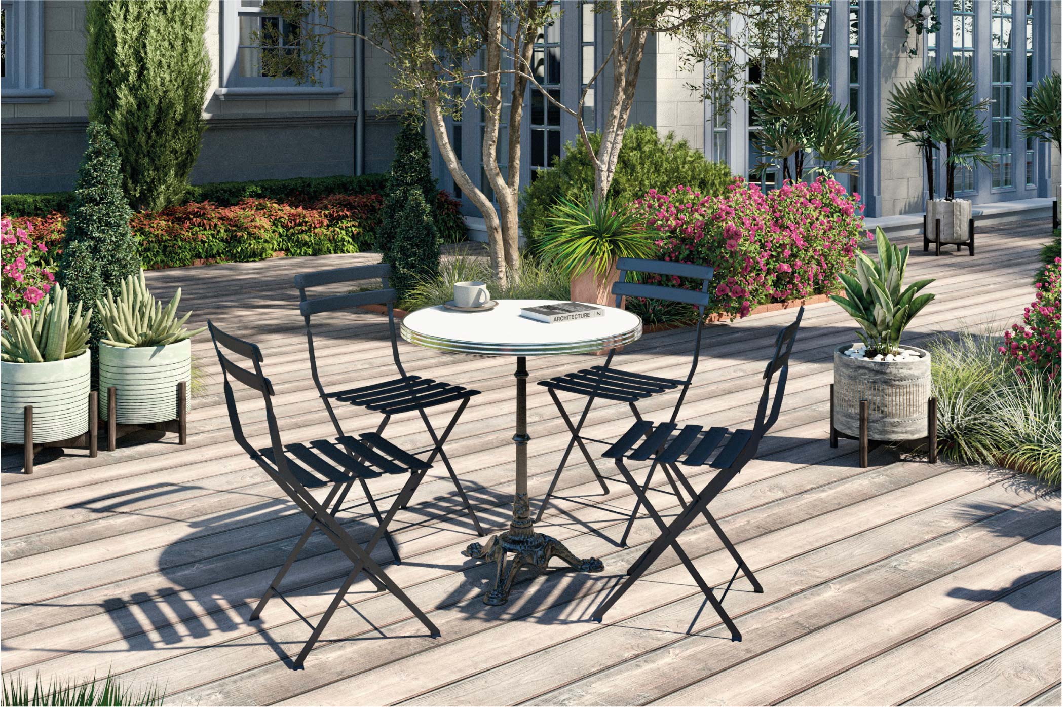 Ambiance bistrot avec guéridon en acier émaillé ø70cm